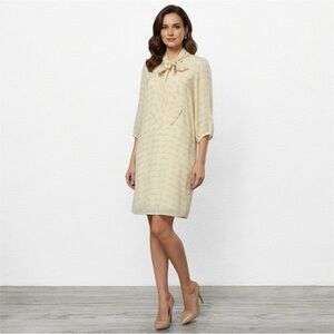 New Calvin Klein All Over Logo Dress Chiffon Dress Bow Neck Size 10 NWT